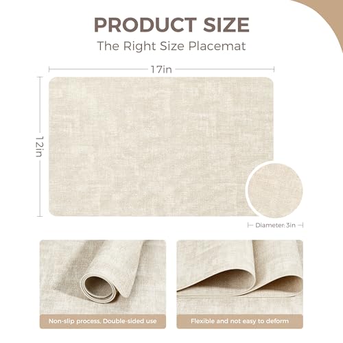 NCUE Vinyl Placemats Set of 8, 17"x12" Wipeable Place Mats with Coasters - color: Beige, size: Set of 8