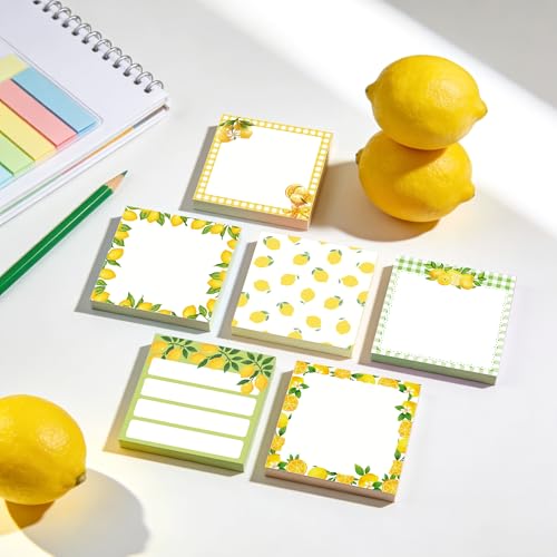 12 Pads Lemon Sticky Notes Set, 3x3 Inch Yellow Green Lemon Pattern Self Adhesive Memo Pads, 240 Sheets Summer Themed Sticky Notes for Writing Reminders, Page Markers, School Classroom Study, Office