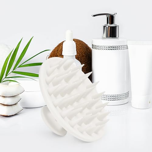 Meartchy Silicone Scalp Massager Shampoo Brush, Scalp Brush for Hair Growth & Dandruff Removal, Hair Scrubber Scalp Stimulator Exfoliator Brush with Soft Bristles for Wet Dry Scalp Care (White) - color: White
