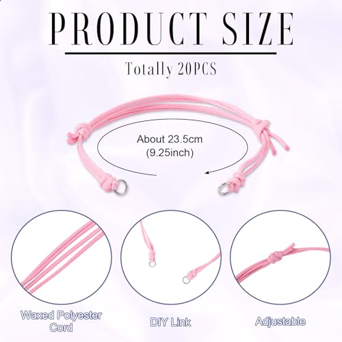 20Pcs Pearl Pink Adjustable Braided Cord Colorful Waxed Thread Half Finished Bracelet with Jump Rings for Wrist DIY Women Jewelry Making Friendship Fashion Bangle Accessory - color: Pearl Pink