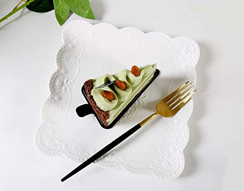 YBKTEX Ceramic Plate, Square Embossed Lace Plate (White, 6-inch) - color: White, size: 6-Inch