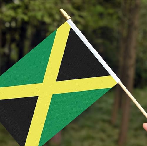 25Pack Small Jamaica Flag Handheld Mini Jamaican Flag on Stick 5x8 Inch - color: Jamaica