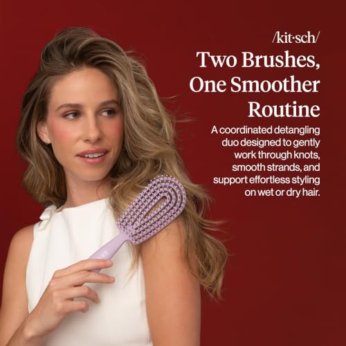 Kitsch Flexi Flow Duo Detangler Brush, Hair Brushes For Women- Soft Violet - color: Soft Violet, size: 2 Pcs