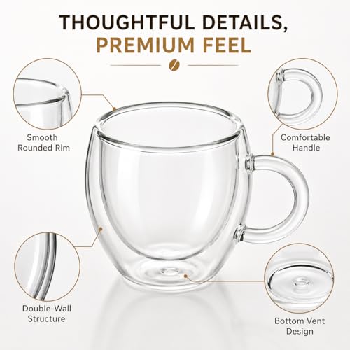 2.5oz Espresso Cups Set of 4, Small Expresso Shot Glass, Clear Expresso Coffee Cup with Handle, Double Wall Insulated Espresso Mugs,Tazas De Cafe Expreso, Suif for Espresso Machine Accessories - size: 2.5oz-4pack