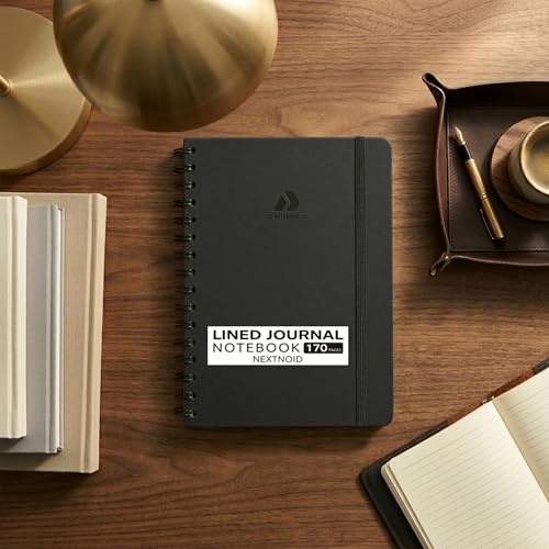 Nextnoid Lined Spiral Notebook Journal For Women & Men - A5(5.8" x 8.3") 170 Pages, Hardcover Notebooks for Work & Note Taking, College Ruled Journals for Writing - Black - color: c-Black