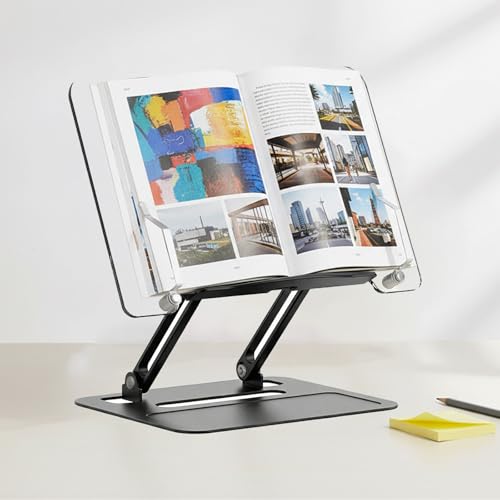 Acrylic Adjustable Book Stand, Reading Stand with Lift Design, High-Density Alloy Desktop Document Holder for Document Recipe, Cookbook, Music Book (Black) - color: Black