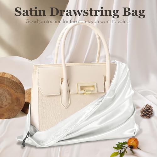 Vonty White Satin Dust Bags 3 Pack Drawstring Pouch for Purse, 19.6x15.7in - color: White, size: 19.6 x 15.7