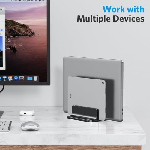OMOTON Dual Vertical Desk Laptop Stand Holder, Fits MacBook Air/Pro, Black - color: Black