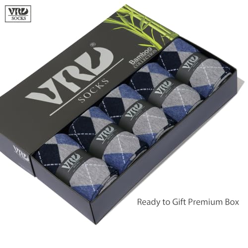 VRD Men's Dress Socks Bamboo Rayon, 5-Pack Crew Socks, Multiple Colors and Designs, Shoe Size 8-13, Gift Box - color: 22: Light Grey, 5-pack Argyle