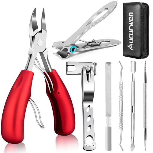 Podiatrist Toenail Clippers for Seniors Thick Toenails, Professional Pedicure Tools Kit, Toe Nail Clippers Adult Thick Nails Long Handle, Ingrown Toenail Tool Removal Kit for Seniors, Men, Pedicure - color: Red