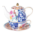 KAMMAK Tea for One Set, Ceramic Teapot, Bone China Tea Set, Cup and Saucer - color: Blue-GH11