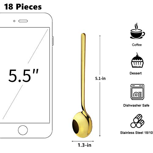 10 Pack Espresso spoons 18/10 Stainless Steel Teaspoons Set for Coffee Sugar Dessert Cake Ice Cream Soup Antipasto Cappuccino, 5.3 Inch Gold - size: Gold-10 Pack