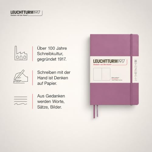 LEUCHTTURM1917 - Notebook Hardcover Medium A5-251 Numbered Pages for Writing and Journaling - Thinking Ahead (Plain Paper, Dusty Rose) - color: Dusty Rose, style: Minimalist