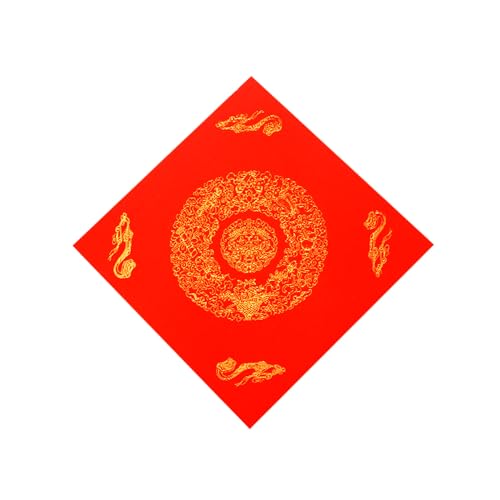 KYMY Chinese Red Xuan Doufang Paper, 20pcs Spring Festival Blank Square Fu Character Calligraphy Rice Paper 34 x 34 cm, Red Gold Door Couplet for Asian Vietnamese Japanese Lunar New Year Decor 斗方 - color: Red-2