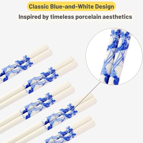 Porcelain Chopsticks Set of 5 Pairs, Reusable Bone Ceramic Chopsticks, Dishwasher Safe, Non-Slip Design, Elegant Gift Box for Family or Restaurant Use (lotus) - color: lotus