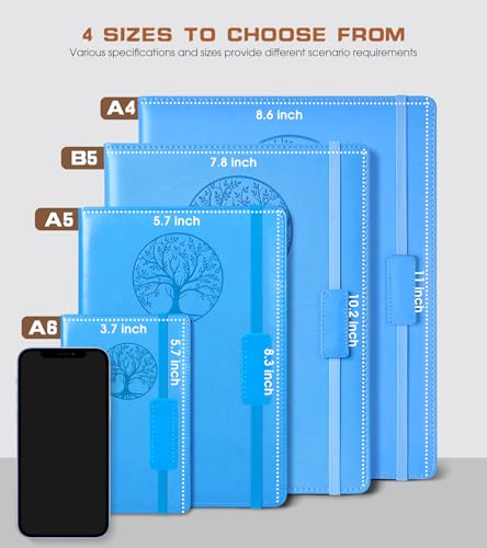 Biuwory Leather Journal Notebook,256 Thick Lined Pages,Hardcover 5.7"×8.3" - color: Light blue, size: Lined-256 Pages (5.7"×8.3")