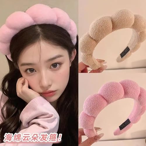 Spa Headband Set Washing and makeup sponge hair hoop suit bath towel cloth for cleaning the face or bath beam. (White, Average code) - color: White