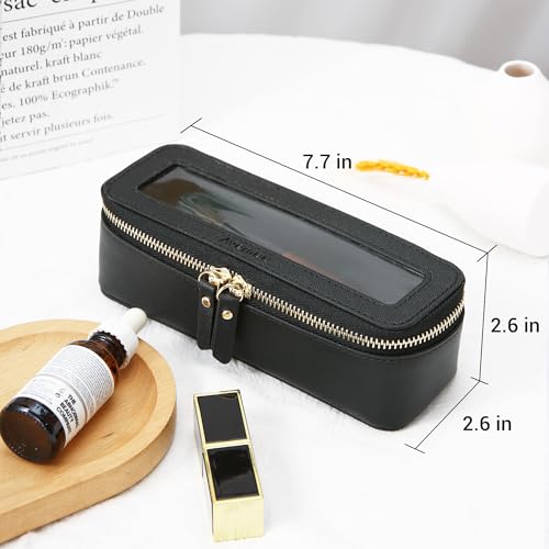 Aveniee Clear Makeup Brush Bag,Slim Cosmetic Brush Holder,Small Toiletry Bag Mini Travel Case for Women,Thin Make up Bags with Dual Zipper,Cute Travel Essentials Organizer,Black - color: Black, style: Slim Elegance