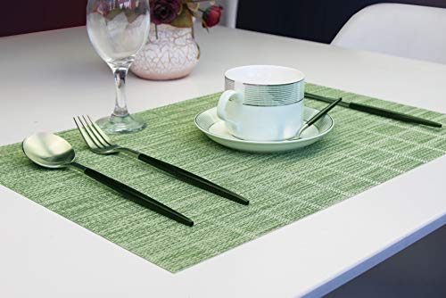 Woven Placemats Set of 6 Vinyl Heat-Resistant Table Mats Washable Kitchen Placemats for Dining Room (Grass Green) - color: Checkered: Green, size: 6 Placemats