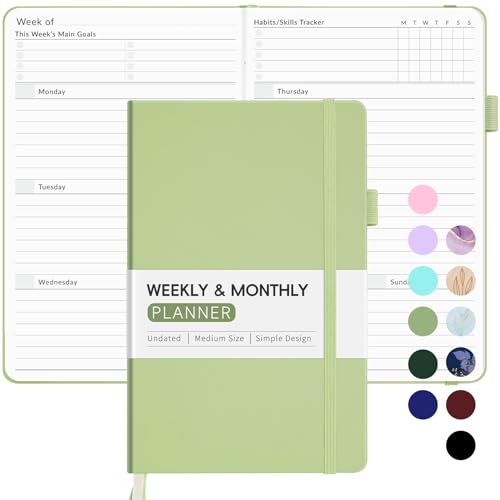 Undated Planner for 2026-2027, Forvencer Weekly Monthly Calendar Planner-A5 - color: Olive Green