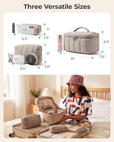 BAGSMART Travel Makeup Bag Set, 3 Pc Puffy Cosmetic Pouch, Dusty Rose - color: Dusty Rose