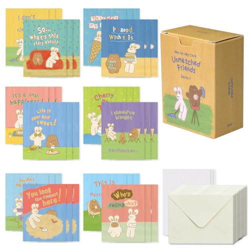 Monolike Day-by-day Card, Unmatched Friends Series.1 - Mix 36 Mini Single cards, 36 envelopes, 36 stickers Package - color: Unmatched Friends Series.1