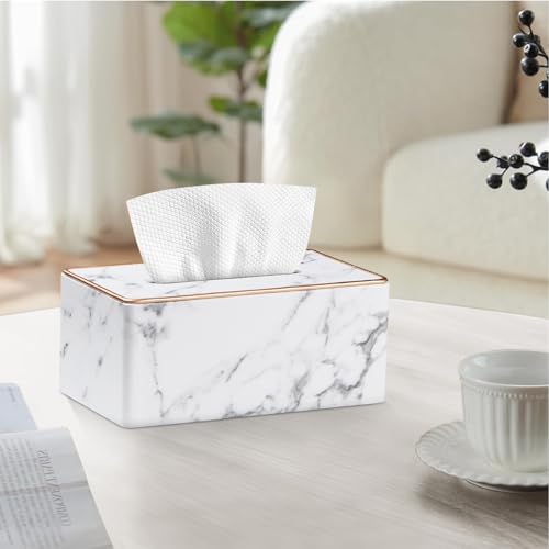 PU Leather Tissue Box Cover Rectangle,Marble Facial Tissues Cube Box Holder - color: X-marble