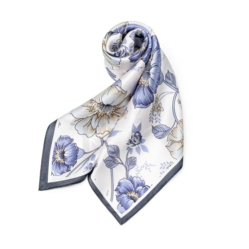 100% Mulberry Silk Scarf - 25.6" Square Neckerchief & Headscarf Gift Packed - color: Blue-11