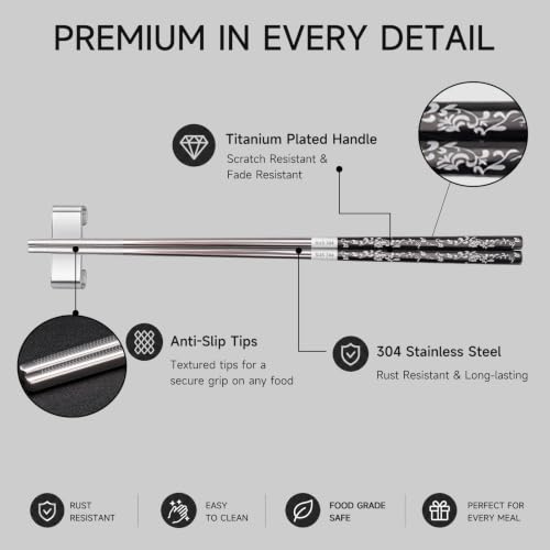 JEETEE Metal Chopsticks, 2 Pairs Stainless Steel with Holder - color: Gray