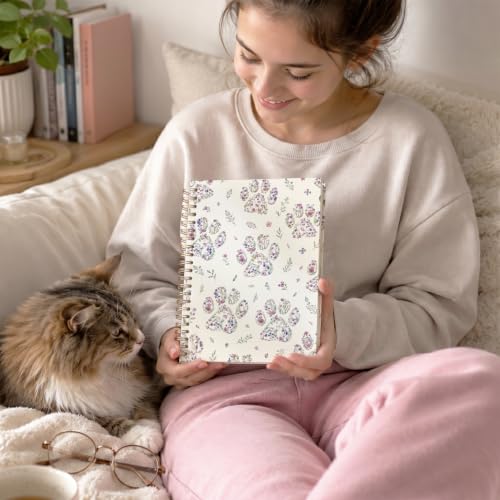 VONTP Cute Dog Paw Floral Journal Notebook for Women Girls Kids, 5.5x8.3 In - color: 010-Flower