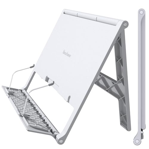 Readaeer Portable Book Stand Free Angle Adjustable Book Holder for Thick Textbook Collapsible Lightweight Book Rest (White) - color: White