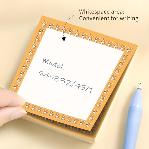 Sticky Notes 3x3 Inch, 2 Pads Cute Self-Stick Note Pads, Strong Adhesive Notepads for Office, Home, School, Organization and Reminders Cute Corgi