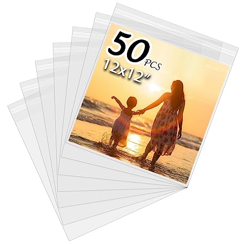 50 Pack Acid-Free Crystal Clear Sleeves Storage Bags for 12x12 Art Prints - size: 12x12 50 Pack