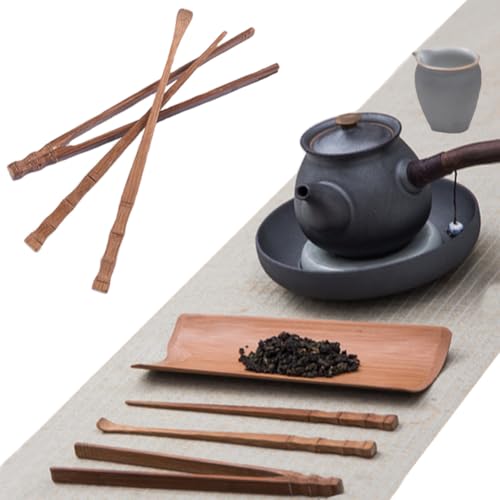 4 Pcs Gongfu Tea Set, Chinese Kung Fu Tea Set, Tea Scoop for Loose Tea, Bamboo Tea Ceremony Utensils, Tea Accessories include Tea Scoop Needle Clip Spatula, for Tea House Restaurant Household