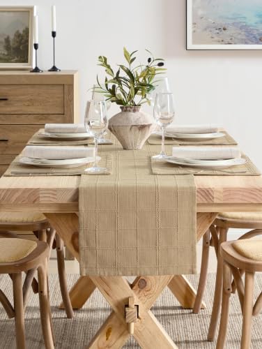 ZeeMart Linen Checked Farmhouse Placemats Set of 4, Camel 13x19in - color: Camel, size: Set of 4