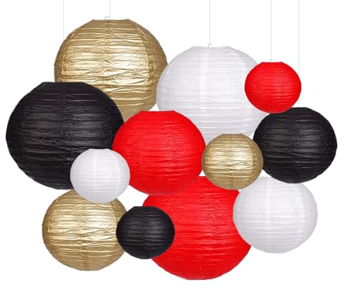 Black Red White Paper Lanterns Decorative 12pcs Party Hanging Decorations for Party Bridal Shower Wedding Baby Shower Graduation Anniversary Room Decor - color: black,red,white,gold