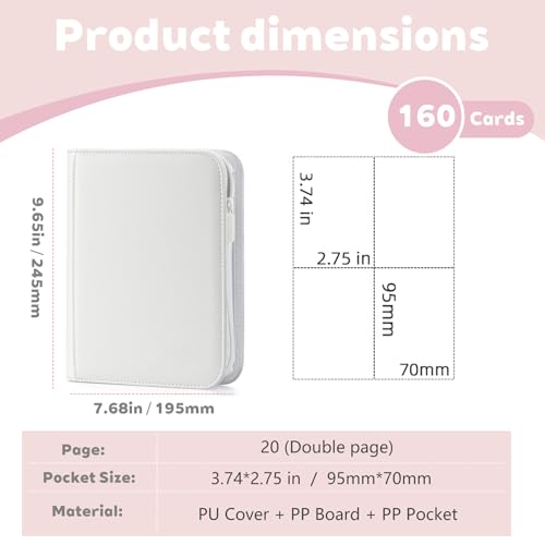 White Card Binder 4 Pocket, Trading Card Binder with Zipper, Holds 160 Card - color: White