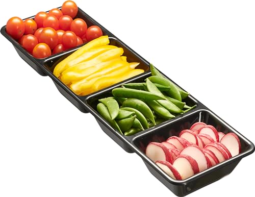 Plasticpro 4 Sectional Rectangle Plastic Serving Tray/Platter (2, Black) - color: Black