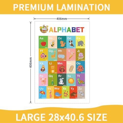 12 Laminated Educational Posters For Toddlers, Preschool Posters for Classroom, Kindergarten Wall Decor for Alphabet Poster Numbers Colors Shapes Days of the Week Poster