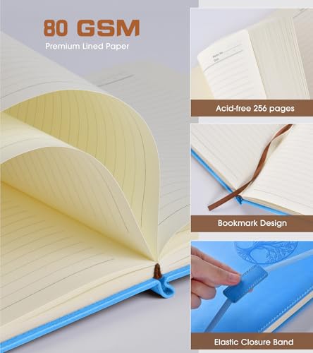 Biuwory Leather Journal Notebook,256 Thick Lined Pages,Hardcover 5.7"×8.3" - color: Light blue, size: Lined-256 Pages (5.7"×8.3")