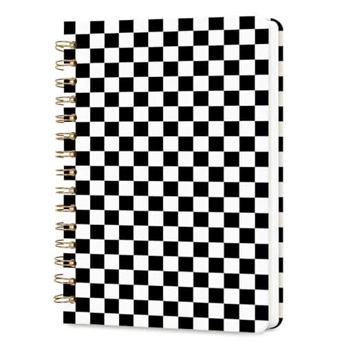 Lined Spiral Journal Notebook for Work,160 Pages,Black and White Checkered - color: Black and White Checkered Pattern