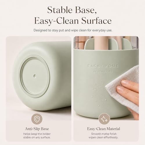 EACHY Makeup Brush Holder with Lid, Rotating Makeup Brush Organizer, Green - color: Green