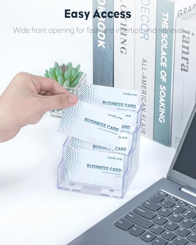 Uniclife 2 Pack Acrylic Business Card Holder for Desk, 240 Card Capacity - color: 4 Slot, size: 2 Pack