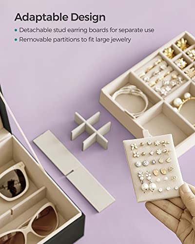 SONGMICS 2-Layer Jewelry Box with Handle, Removable Tray, Floating Effect - color: Black