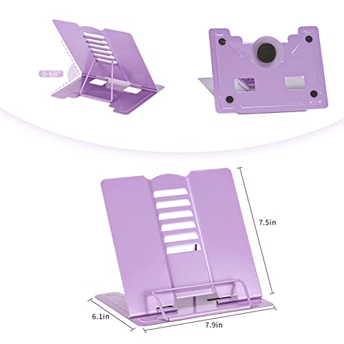 Metal Book Stand Adjustable Book Holder for Reading - color: Full Purple