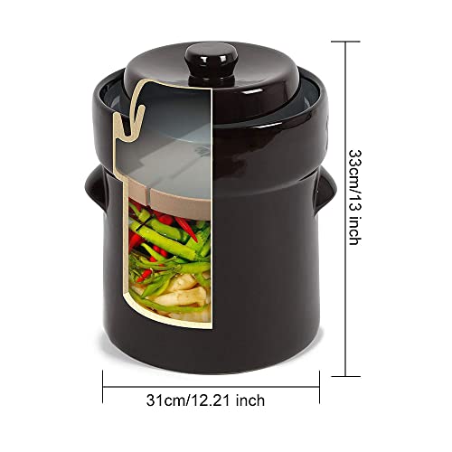 Seeutek Fermentation Crock Jar 10 Liter / 2.6 Gallon - Stoneware Pot for Fermenting, Pickling Kimchi, Pickles, Vegetables, Kombucha - Glazed Ceramics Fermenter with Stone Weights, Lid - size: 10L