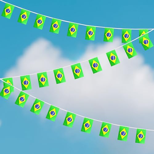 100 Feet Brazil String Flag, 76 Pcs Brazilian Banner Flag, Small Mini World Banner Flags for Sports Events, Bars Decorations, School Festivals, Party Decorations, Celebrations (Brazil) - color: Brazil