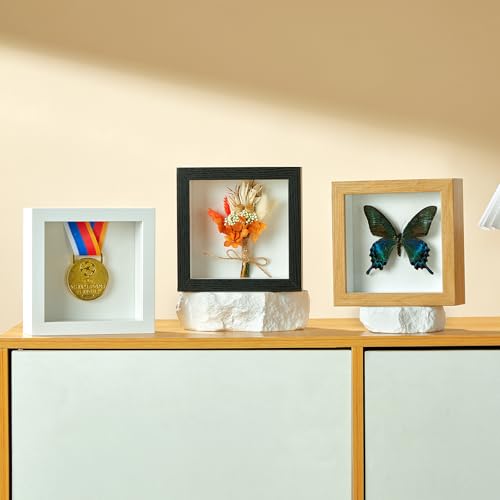 5x5 Small Shadow Box Picture Frame with Real Glass and Linen Back - color: White + Thickened Panel + Foam Packaging, size: 5x5