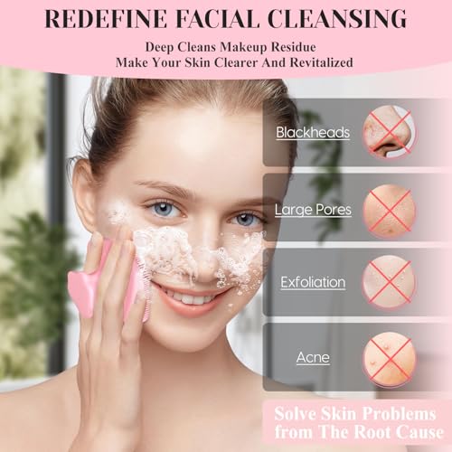 VWMYQ Silicone Face Scrubber - Exfoliating Face Scrubber for Women and Man, Gentle Facial Cleansing Brush Blackhead Acne Pore Pad Cradle Cap, Manual Soft Face Wash Brush for Deep Skin Care - color: Pink-mz