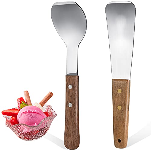 Patelai 2 Pcs Ice Cream Scoop Stainless Steel Shovel with Wooden Handle